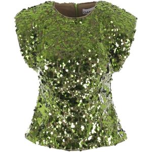 Ganni, Dames, Blouses & Shirts, Groen, Maat: 2XS Velours,