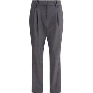 Brunello Cucinelli, Dames, Broeken, Grijs, Maat: M Wol,