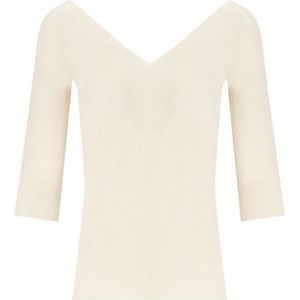 Max Mara Weekend - Gebreide Trui - Beige - Stretch Viscosegaren - V-hals
