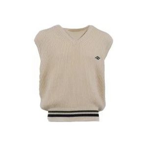 Autry Gebreid vest met kleurrijke afwerking en geborduurd logo , Beige , Heren , Maat: XL