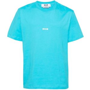 Msgm, Heren, Tops, Blauw, Maat: M Katoen,