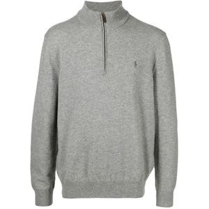 Polo Ralph Lauren - Geborduurde Logo Wollen Trui met Rits - Grijs - Heren