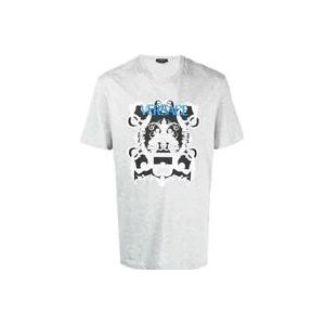 Versace Barok Stijl Grafisch Print T-shirt , Gray , Heren , Maat: M
