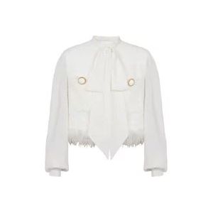 Balmain Tweed en crepe jas , White , Dames , Maat: S