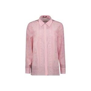 Versace Barocco Print Zijden Overhemd , Pink , Dames , Maat: 2XS