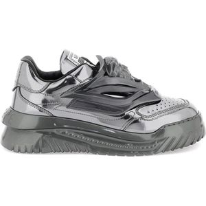 Versace Gelamineerde leren sneakers met La Medusa , Gray , Heren , Maat: 41 EU