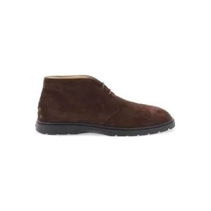 Tod's Suède Leren Enkellaarzen met Monogramdetail , Brown , Heren , Maat: 44 EU