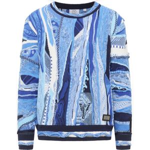 Carlo Colucci - Kleurrijke Geometrische Gebreide Trui - Blauw - Heren