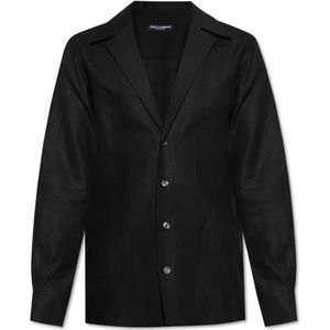 Dolce & Gabbana, Heren, Overhemden, Zwart, Maat: L Linnen,