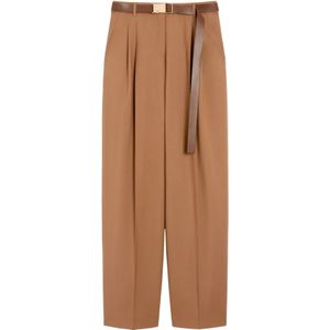 Max Mara Studio, Dames, Broeken, Beige, Maat: 2XS Wol,