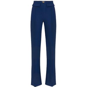 Elisabetta Franchi, Dames, Broeken, Blauw, Maat: XS Leer,