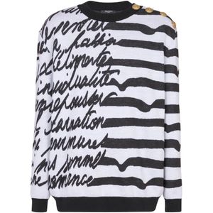 Balmain Gestreepte 'Love Letter' gebreide juper , White , Heren , Maat: S