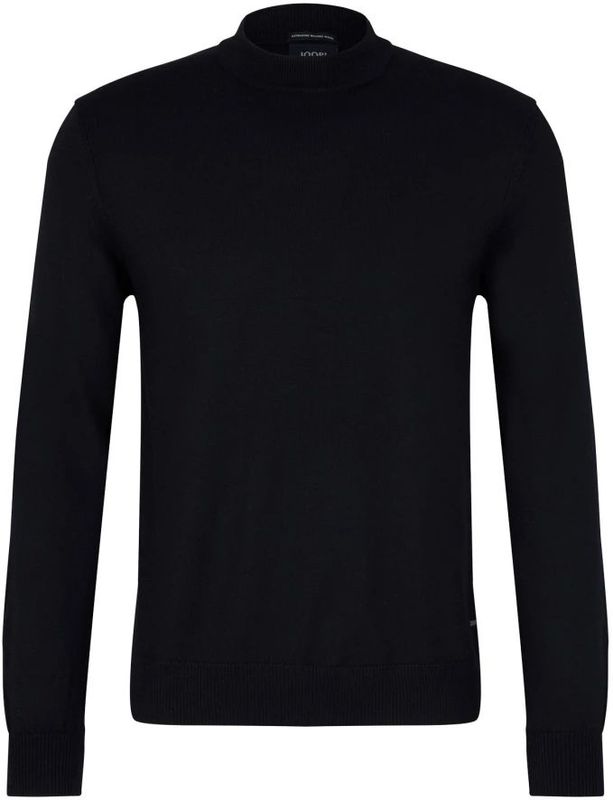 Joop! - Zila - Trui - Zwart - Merinowol - Licht opstaande geribbelde kraag