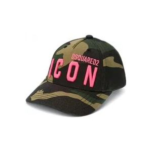 Dsquared2 Iconische Militair Groene Katoenen Pet , Multicolor , Heren , Maat: L