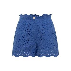 Pinko Geborduurde shorts met hoge taille en ruches , Blue , Dames , Maat: XS