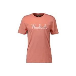 Woolrich Koraal T-shirt met geborduurd logo , Red , Heren , Maat: M