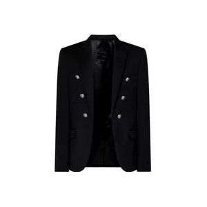 Balmain Zwarte Wollen Blazer met Metalen Knopen , Black , Heren , Maat: XL