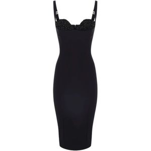 Elisabetta Franchi, Dames, Jurken, Zwart, Maat: L Leer,