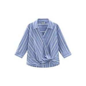 Woolrich Gestreepte katoenen blouse voor vrouwen , Blue , Dames , Maat: L