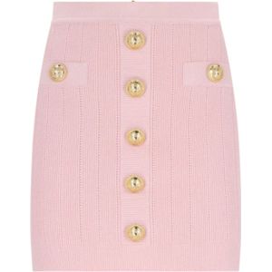 Balmain Roze Gebreide Mini Rok met Gouden Details , Pink , Dames , Maat: S