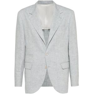 Brunello Cucinelli, Heren, Jassen, Grijs, Maat: 2XL Linnen,