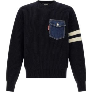 Dsquared2, Heren, Truien, Blauw, Maat: XL Wol,