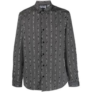 Versace Jeans Couture - Zwart - Overhemd - Zwarte Gestreepte Logo Overhemd