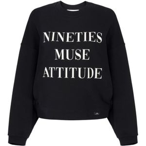 Elisabetta Franchi, Dames, Sweatshirts & Hoodies, Zwart, Maat: XS Katoen,