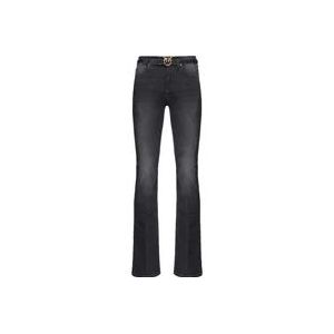 Pinko Zwarte Flare-Fit Jeans met Love Birds Borduursel , Black , Dames , Maat: W26