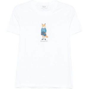 Maison Kitsuné, Dames, Tops, Wit, Maat: S Zijde,