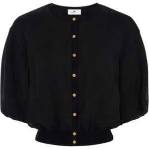 Elisabetta Franchi, Dames, Blouses & Shirts, Zwart, Maat: XS Voile,