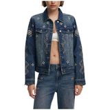 Desigual - Chaq_Espejos 25Wwed 11 - Spijkerjasje - Blauw - Dames - Katoen - Bloemen en Geometrisch Borduurwerk