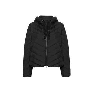 Woolrich Zwarte gewatteerde jas met logodetail , Black , Dames , Maat: M