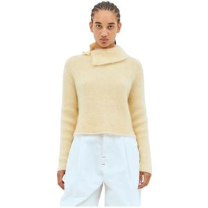 Jacquemus Marina Mohair Sweater Shawl Hals Rib , Yellow , Dames , Maat: M