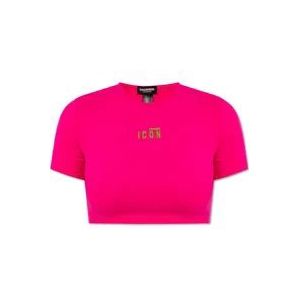 Dsquared2 Cropped T-shirt with logo , Pink , Dames , Maat: S