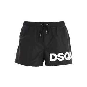 Dsquared2 Zwarte Sea Clothing Shorts met Merk Lettering , Black , Heren , Maat: S