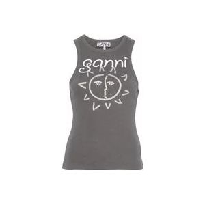 Ganni Gebreide Top met Zonneprint , Gray , Dames , Maat: M