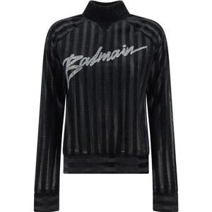 Balmain Zwarte Trui met Kristal Logo Detail , Black , Dames , Maat: M