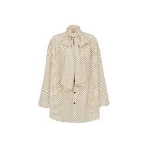 Balmain Bedrukt overhemd met strik kraag , Beige , Dames , Maat: 2XS