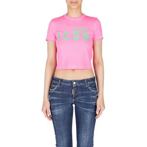 Dsquared2 Iconisch T-shirt met korte mouwen van katoen in roze , Pink , Dames , Maat: XS