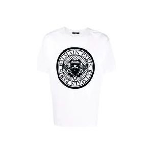 Balmain Zwart Logo Print T-shirt , White , Heren , Maat: M