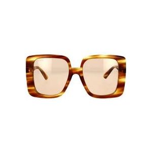 Gucci Oversized vierkante Havana zonnebril met bruine lenzen , Brown , Dames , Maat: 55 MM