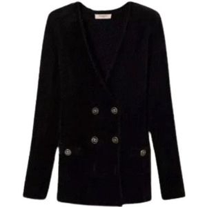Twinset, Dames, Truien, Zwart, Maat: L Leer,