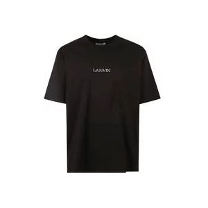 Lanvin Zwart Katoenen T-Shirt met Geborduurd Logo , Black , Heren , Maat: L