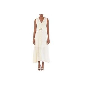 Twinset Midi Linnen Uitlopende Jurk , White , Dames , Maat: S