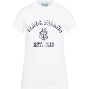 Prada, Dames, Tops, Wit, Maat: S Katoen,