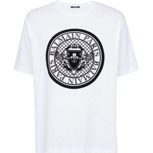 Balmain Munt T-shirt , White , Heren , Maat: 3XL