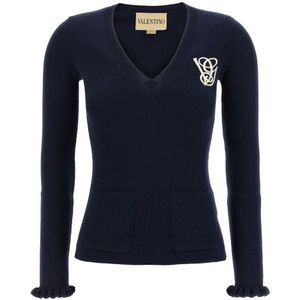 Valentino Garavani, Dames, Truien, Blauw, Maat: S Wol,