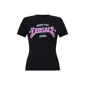 Versace Bedrukt T-shirt , Black , Dames , Maat: 2XS