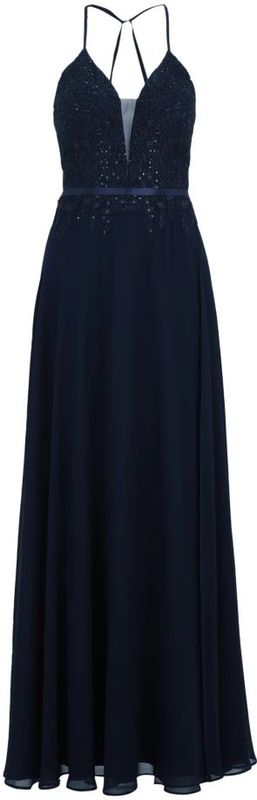 Vera Mont - Kleed - Blauw - Leer - Elegante Geborduurde Avondjurk